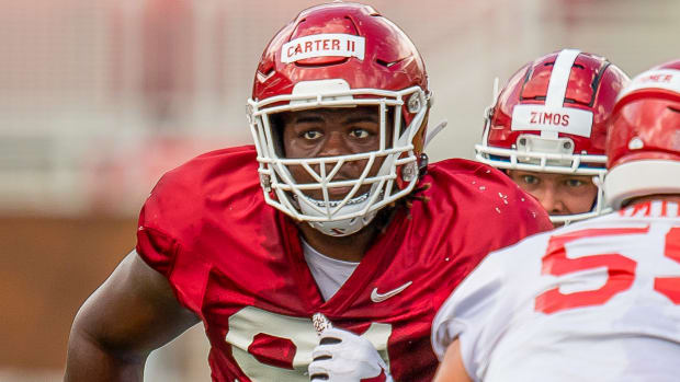New SMU transfer Taurean Carter during a practice with Arkansas